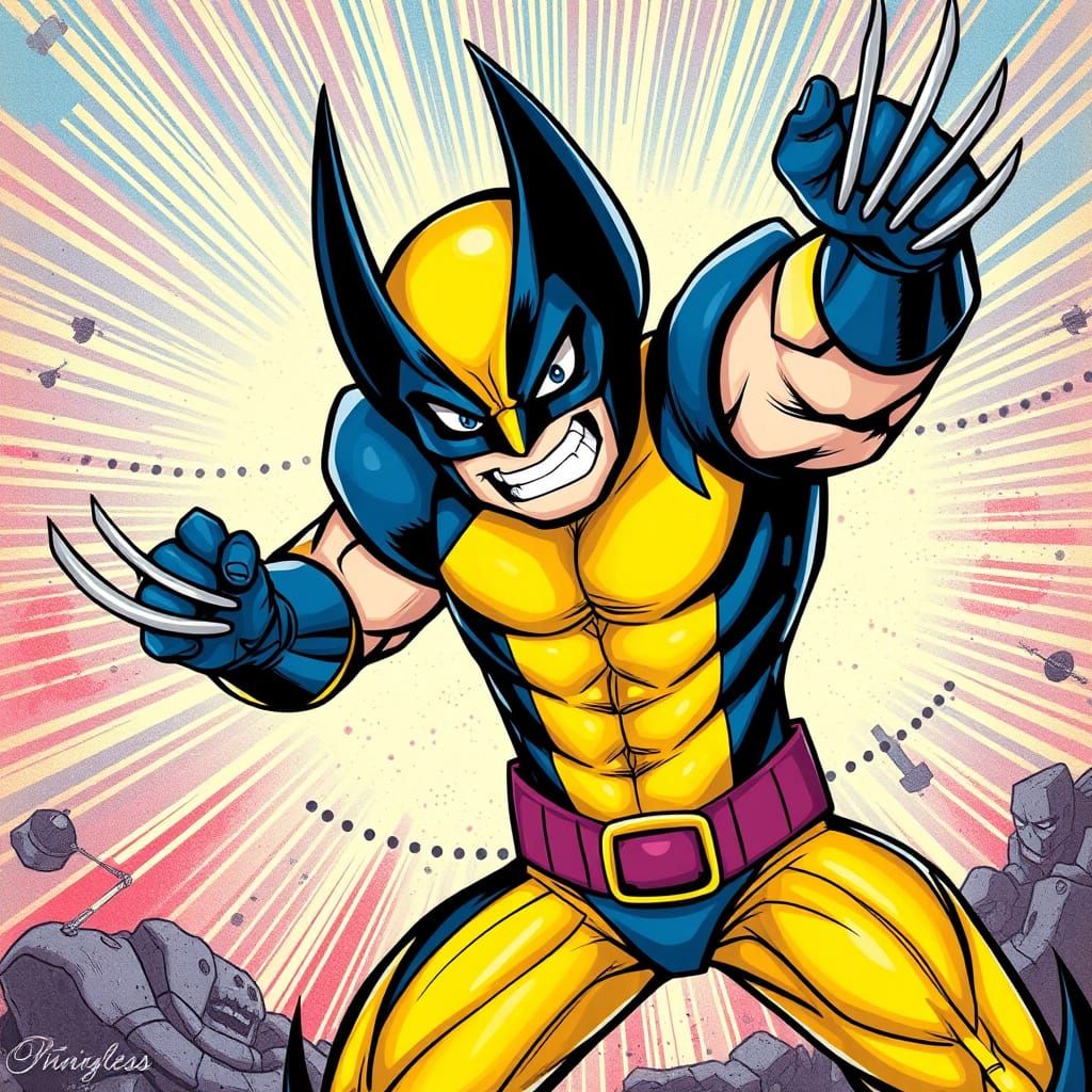 Wolverine Poses Dynamically in Comic Book Style