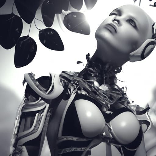 Biomechanical Albino Cyborg with Art Nouveau Fashion