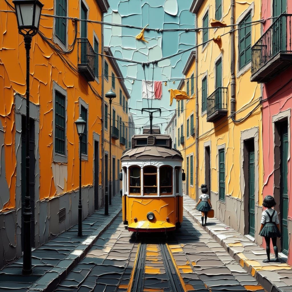 Lisbon's Alfama: Yellow Tram Ascending Steep Street