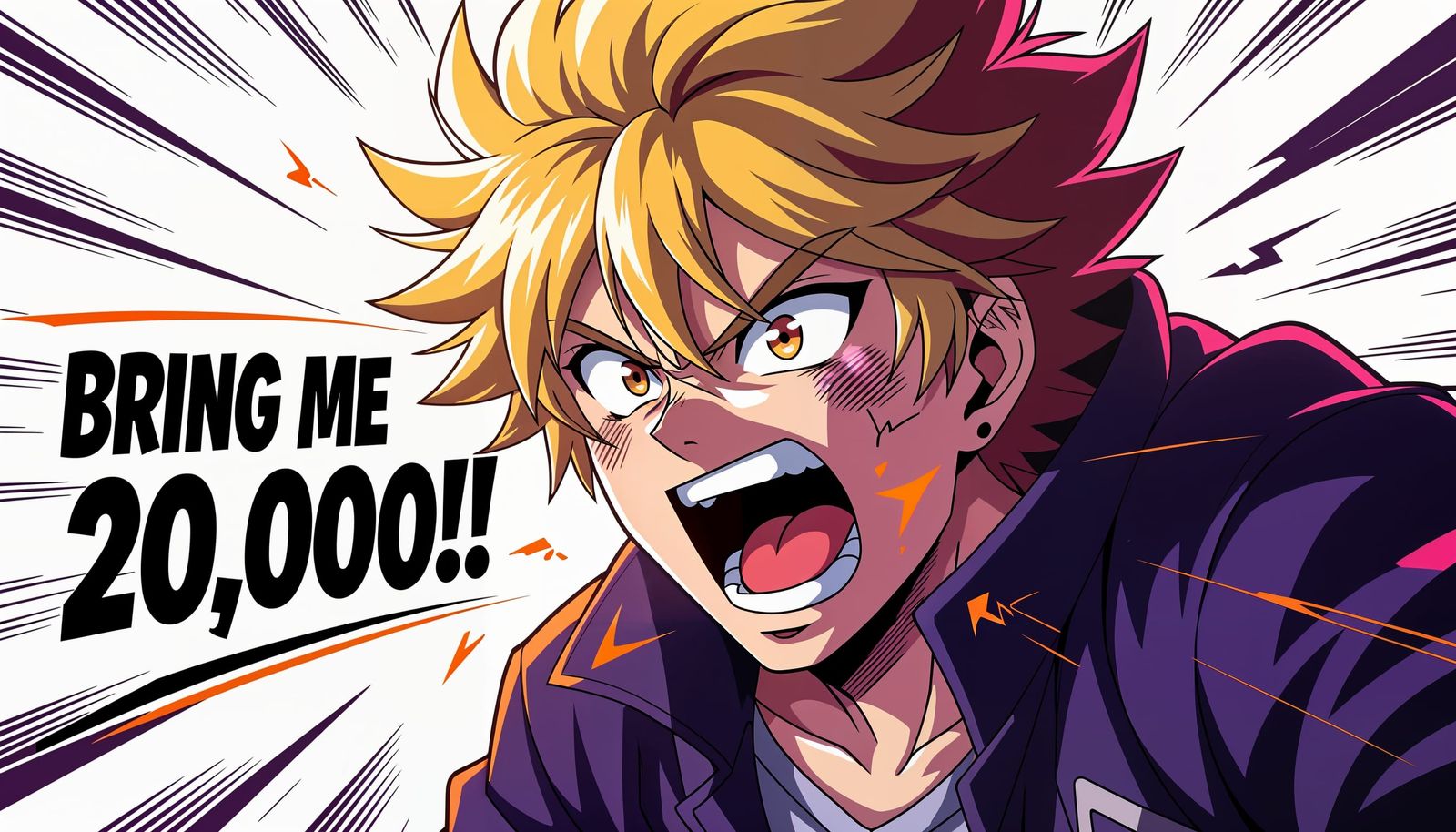 Dynamic Anime Gamer Avatar Yelling with Speed Lines