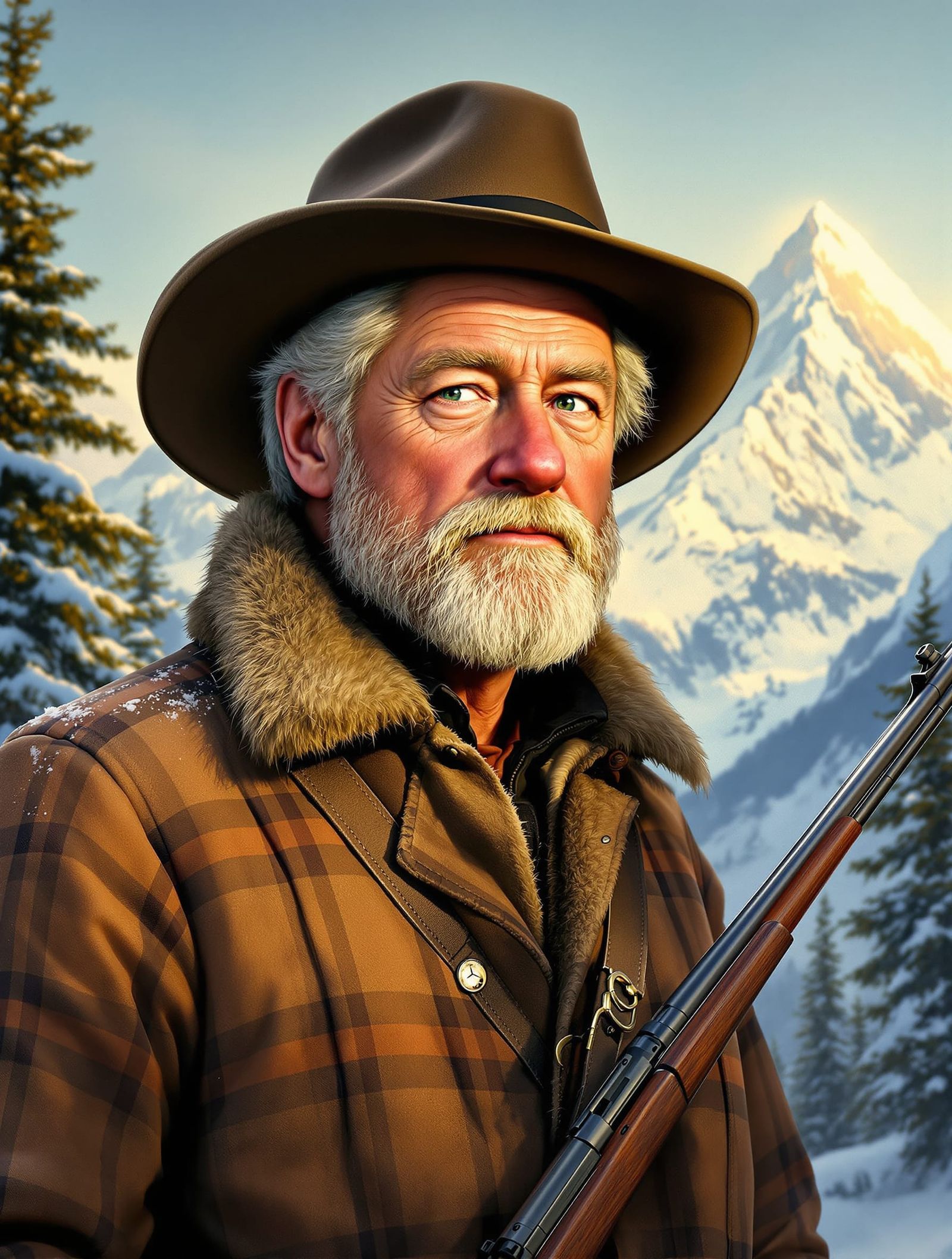 Bill Clinton as a Mid-Century Mountain Man in Winter Landsca...