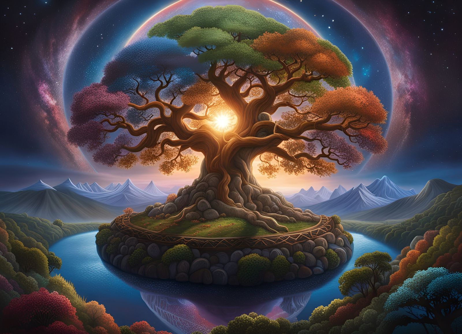 Yggdrasil: Norse Tree of Life in Fantasy Landscape