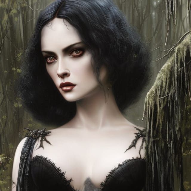 Gorgeous Goth Woman Portrait in Hyperrealistic Style