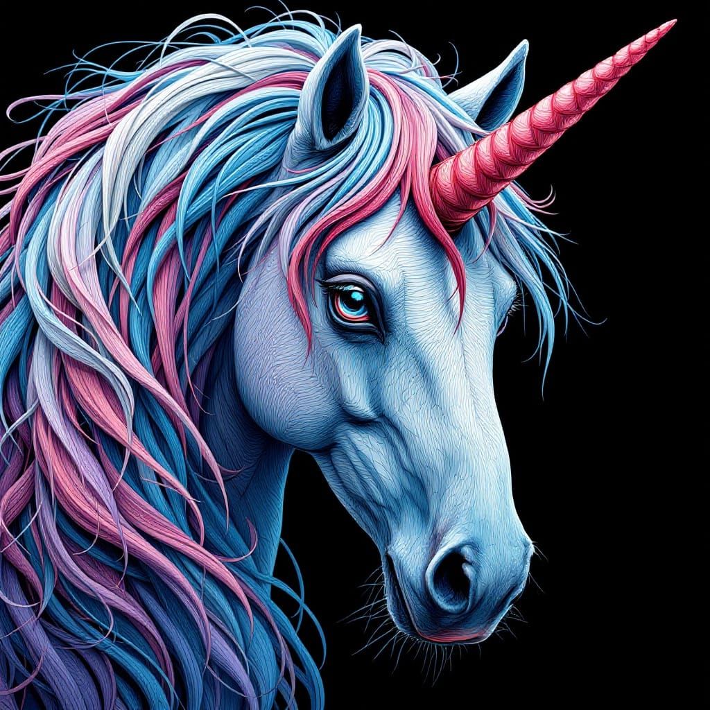 Unconventional Unicorn Portrait in Vibrant, Distorted Colors