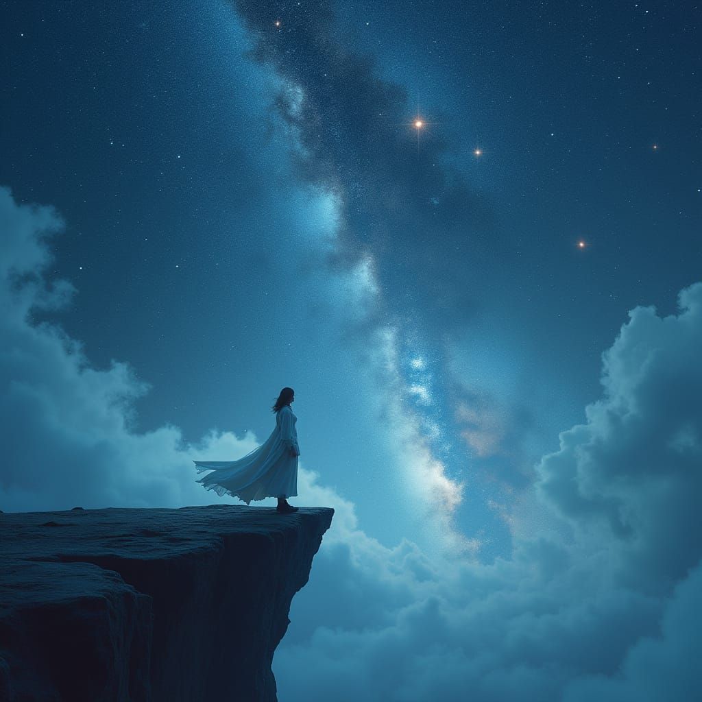 A Lone Figure Contemplates the Starry Universe