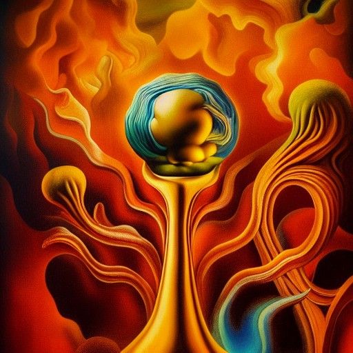 Surreal Fire Landscape in Oil on Canvas