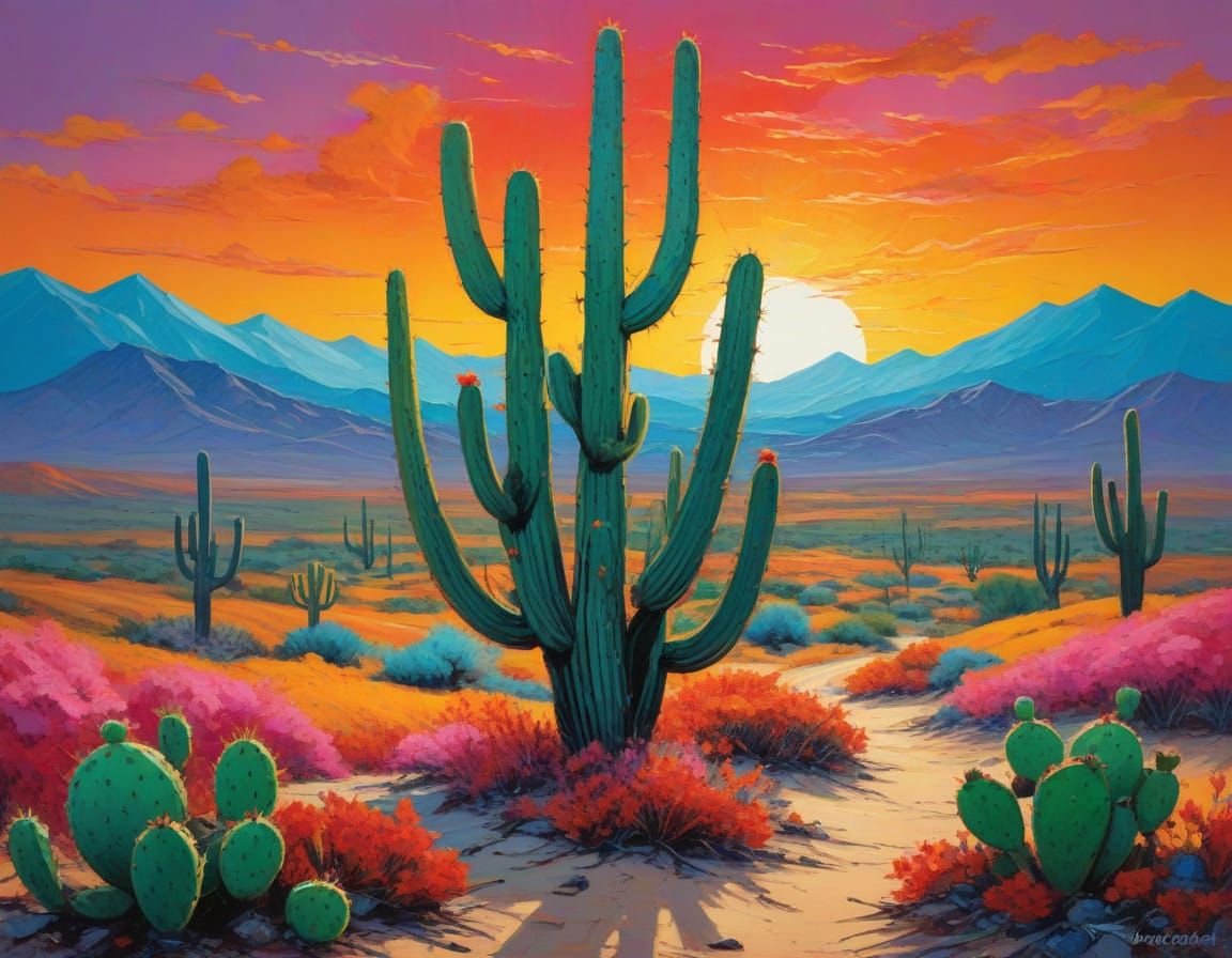 Prickly Pear Cactus in Vibrant Bloom Amidst Desert Creatures