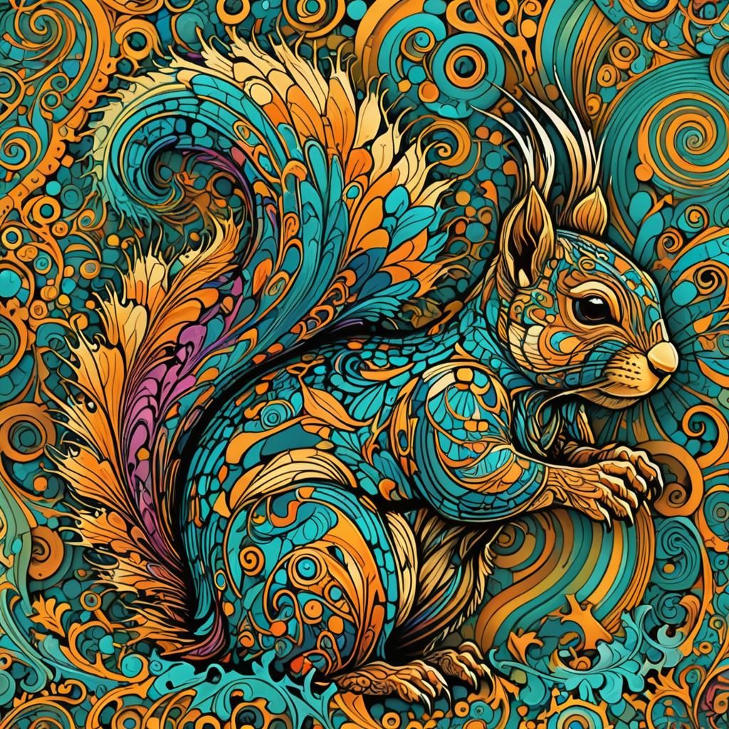 Abstract Fractal Squirrel in Geometric Vector Art