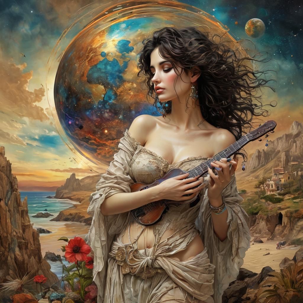 Cosmic Venus Island Serenade in Classic Illustration Style