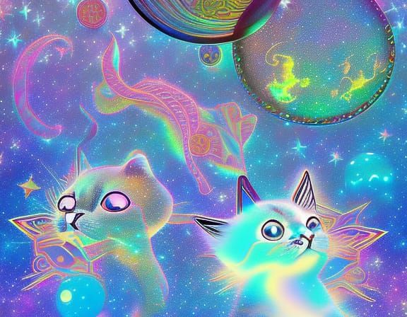 Holographic Kittens in Cosmic Astral Illustration