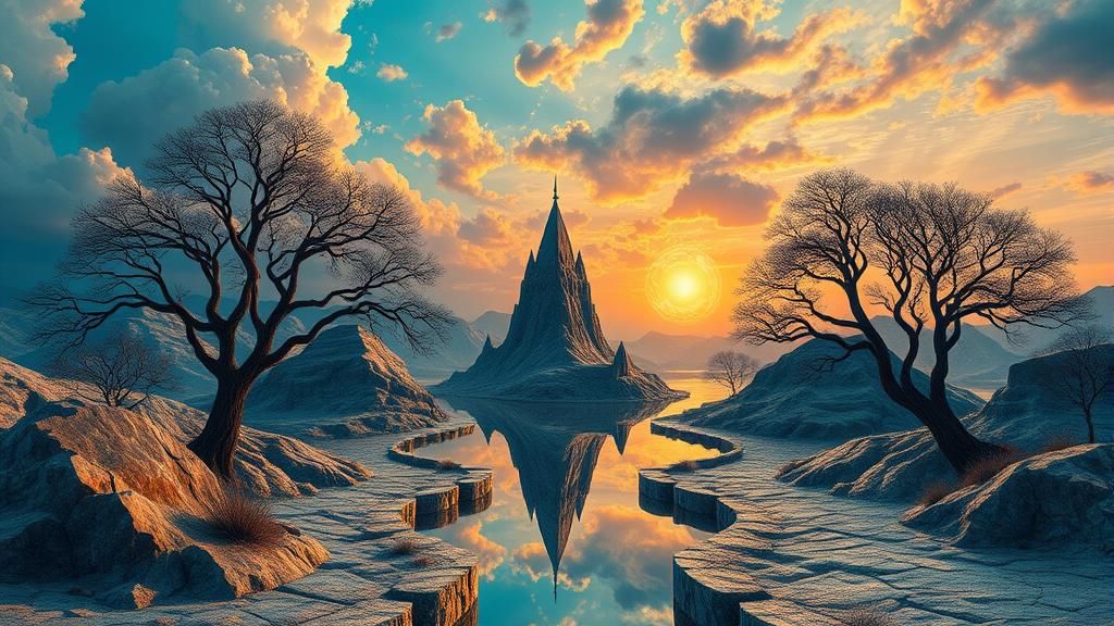 Surreal Fantasy Landscape in Abstract Fractal Style
