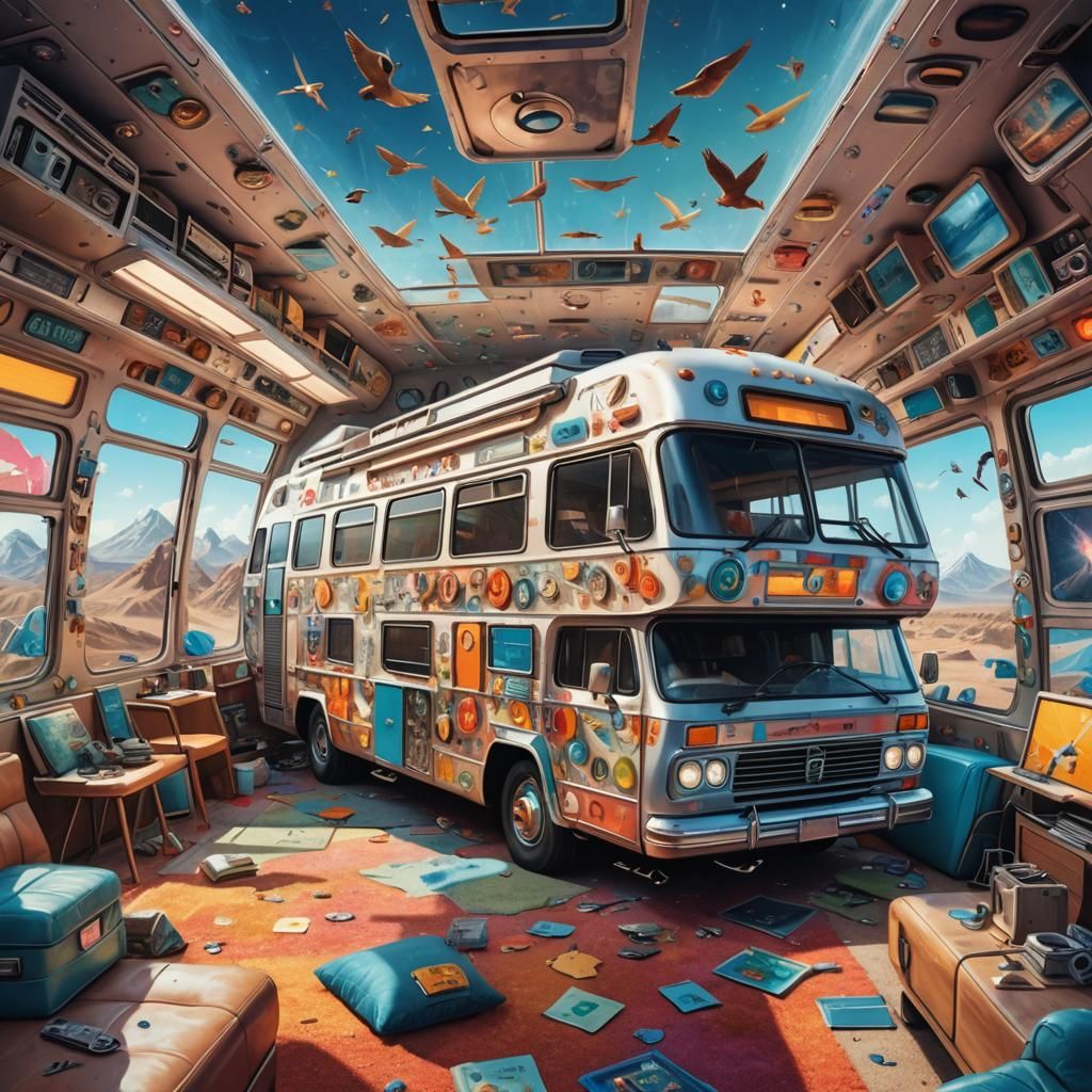 Futuristic Double Decker RV Interior, Hyperrealistic Splash ...