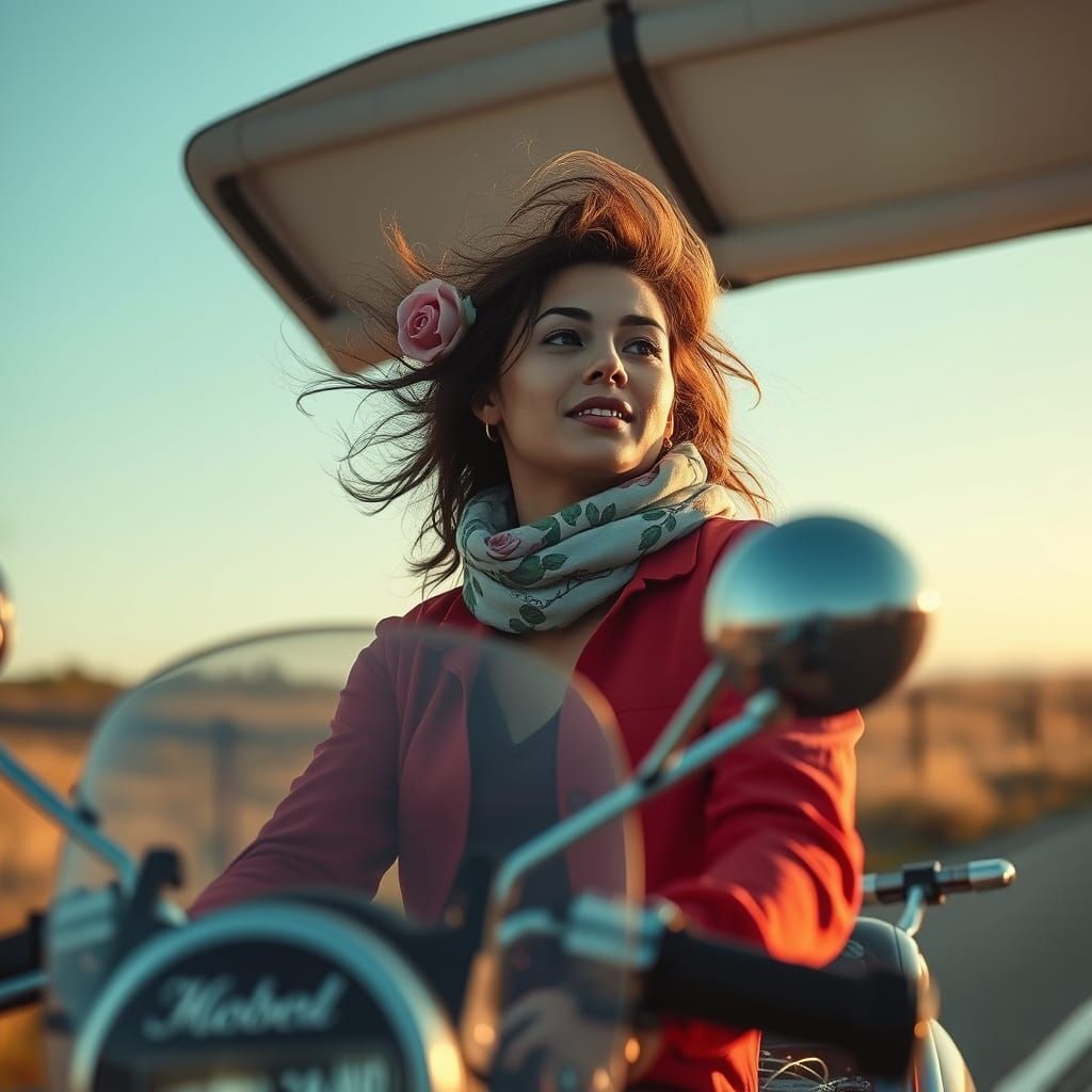 Rose Tattoo Biker on Chopper in Autumn Morning