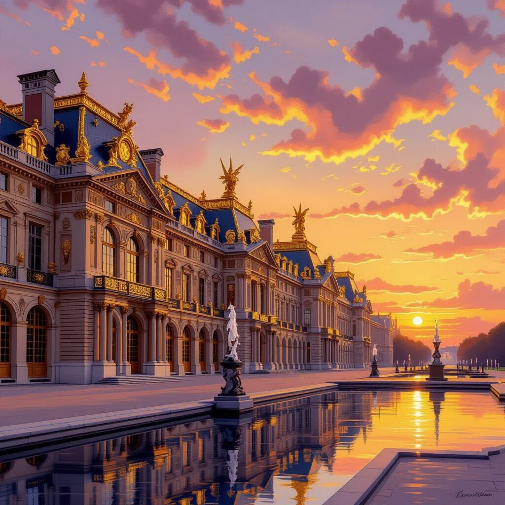 Palace of Versailles at Golden Hour Sunset Oil Painting