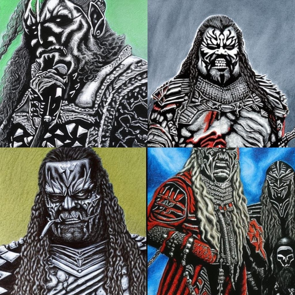 Lordi on Stage: A Detailed Crayon Drawing