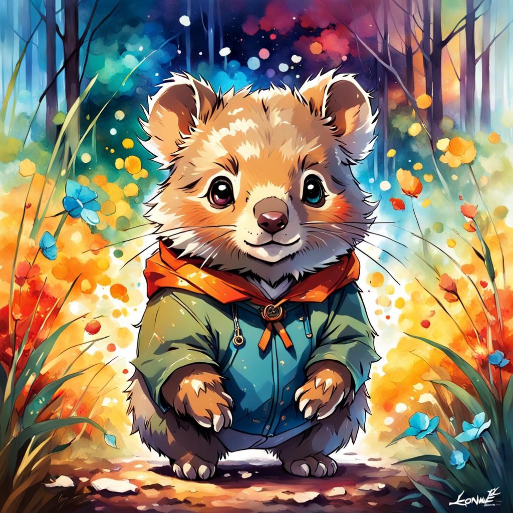 Anime Portrait of Baby Wombat in Vibrant Colors