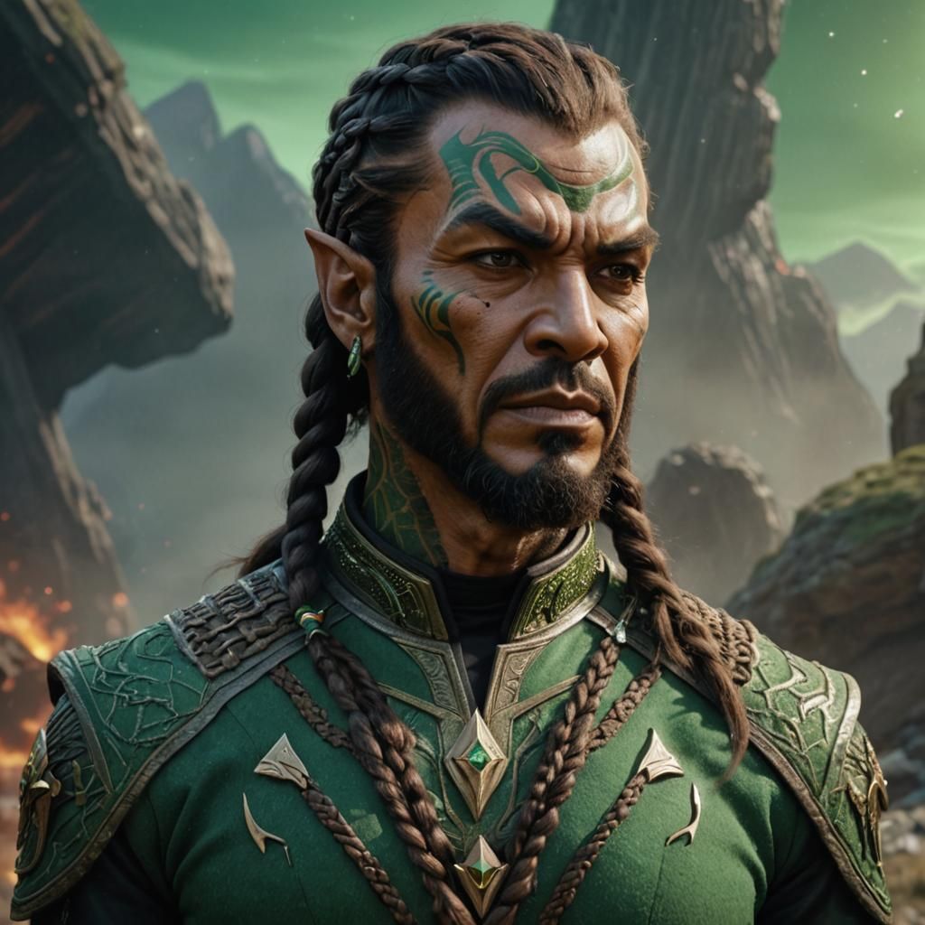 Klingon Warrior in Green Furs: Detailed Matte Painting