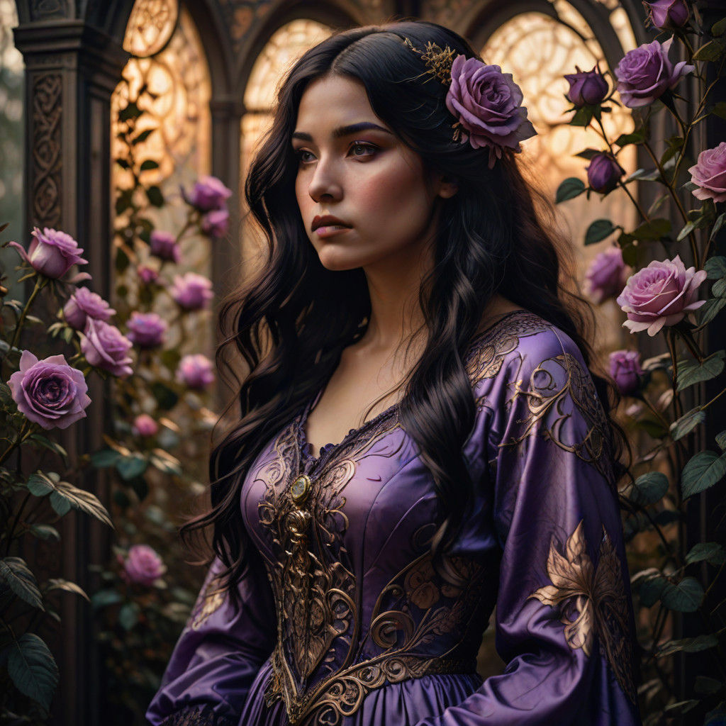 Surreal Art Nouveau Portrait in Violet Rose