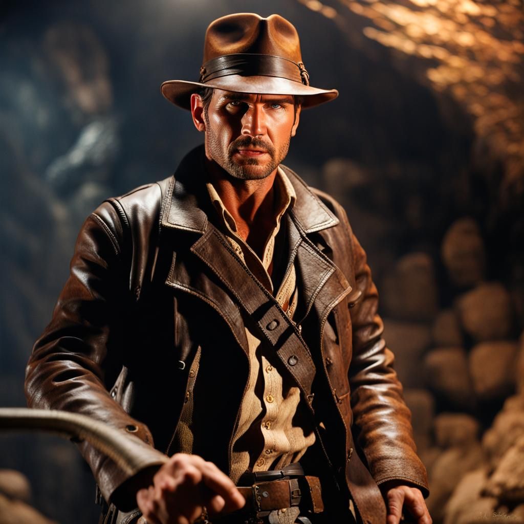 Indiana Jones in Pirate Cave: Hyperrealistic Photo