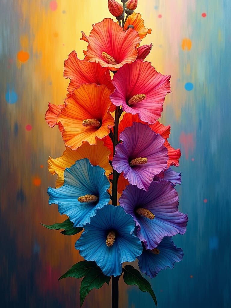 Rainbow Snapdragon Flower in Klimt-Inspired Art Brut Style