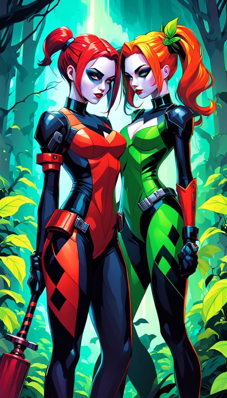 Cyberpunk Queens Unite: Harley Quinn and Poison Ivy in Neon ...