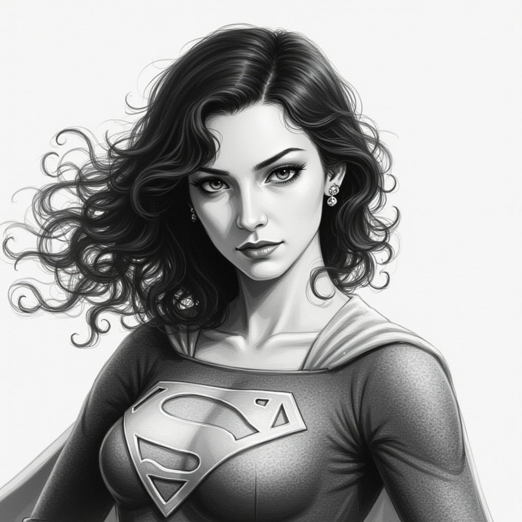 Supergirl Portrait in Historic Monochrome Ink Style