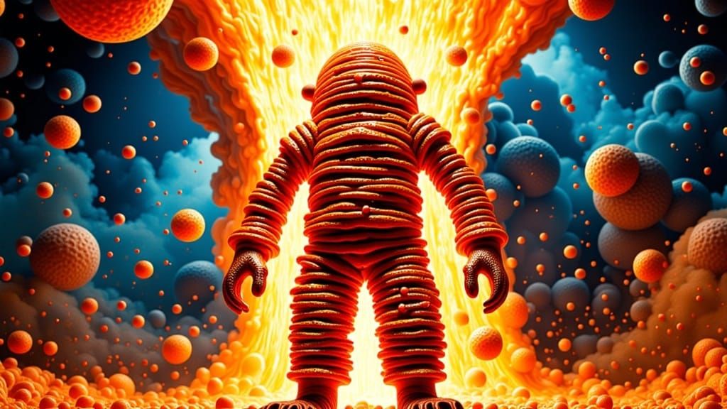 Cyberpunk Pizza Human Emerges from Futuristic Molecular Tran...