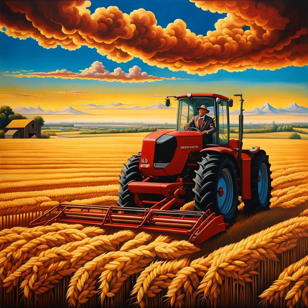 Swathing Wheat a Dusk