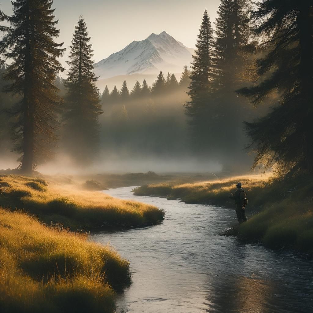 Fly Fishing at Dawn: Serene Mountain Landscape
