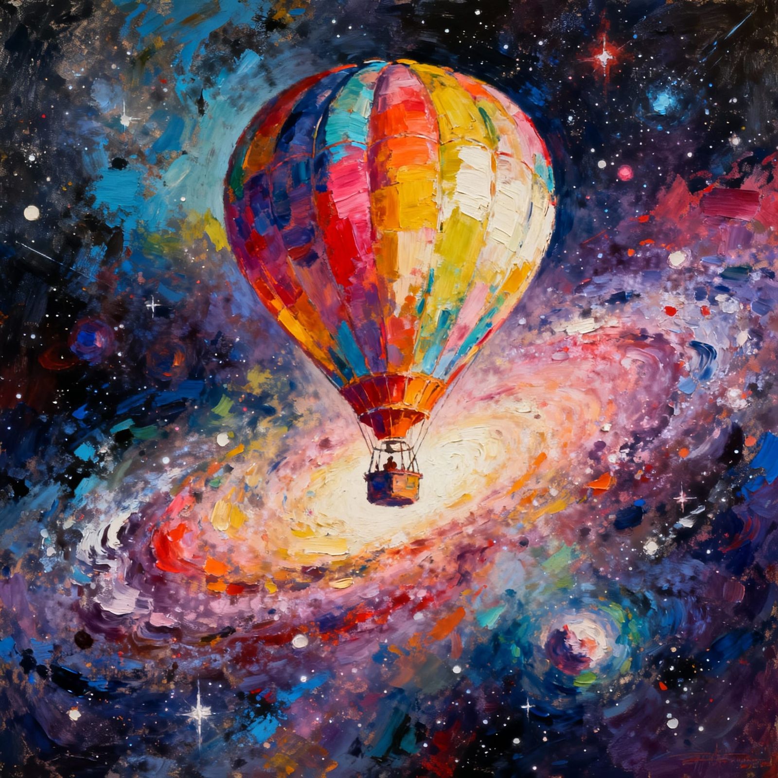 Abstract Expressionist Hot Air Balloon in Cosmic Nebula