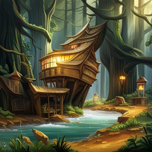 Enchanting Elven Village in Forest Canopy