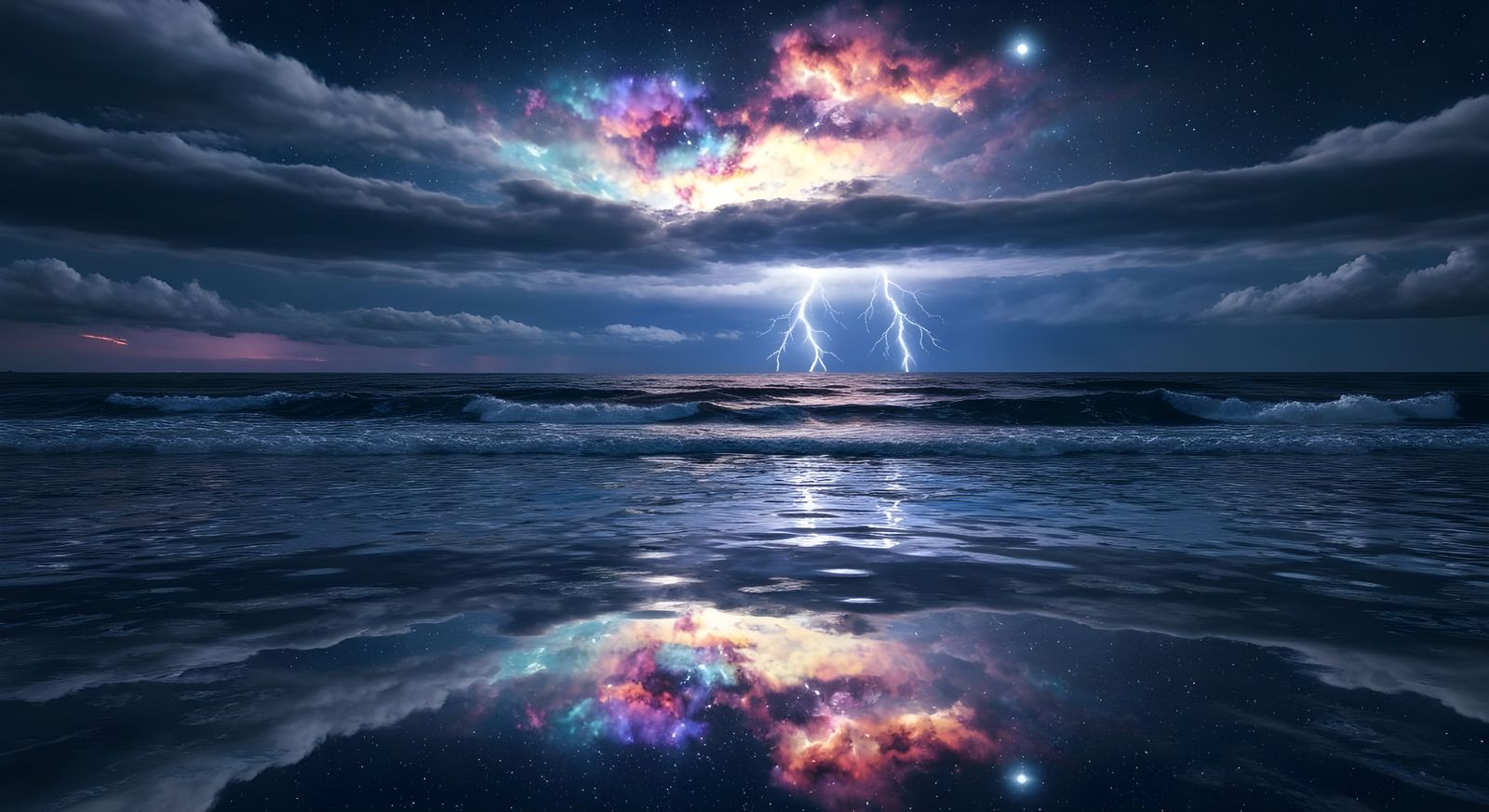 Cosmic Nebula Reflected in Ominous Ocean Night