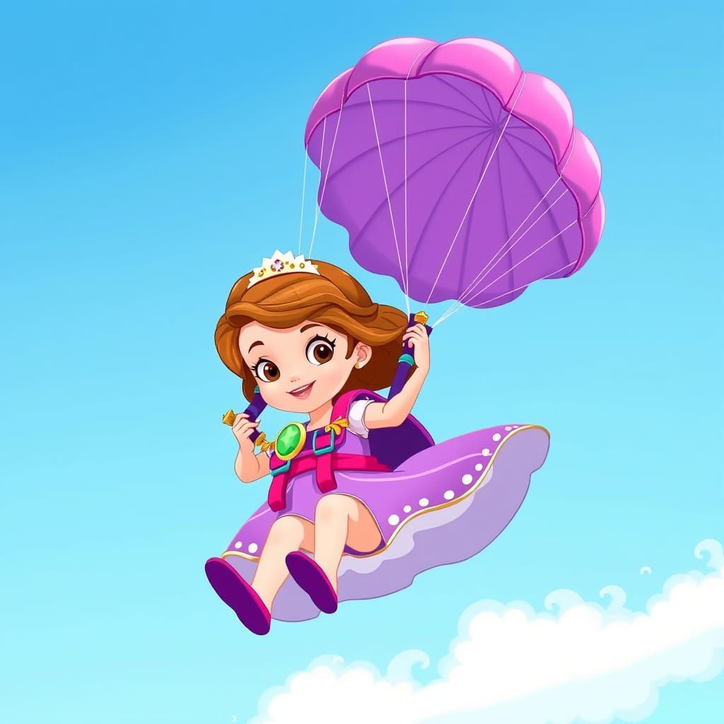 Princess Sofia Skydiving in Disney Style Illustration