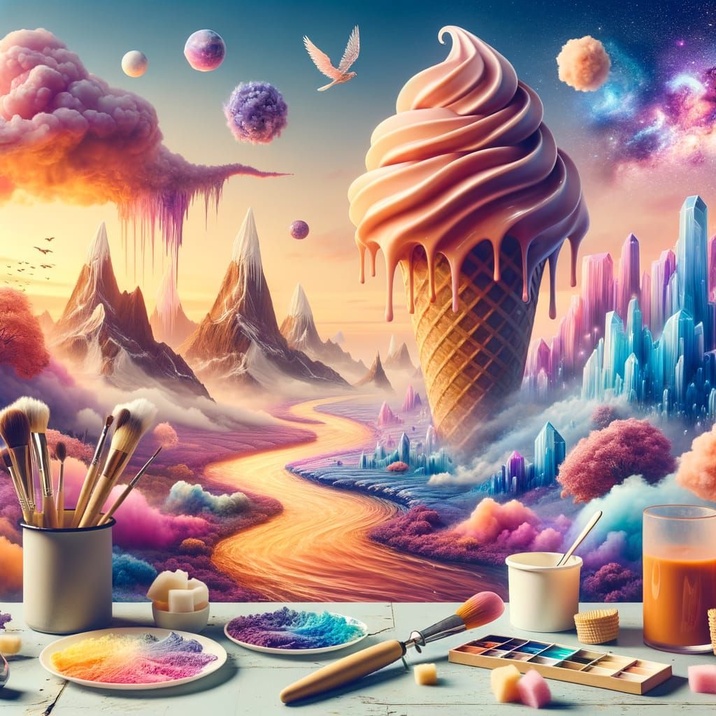 Ice Cream Landscape with Steampunk Elegance