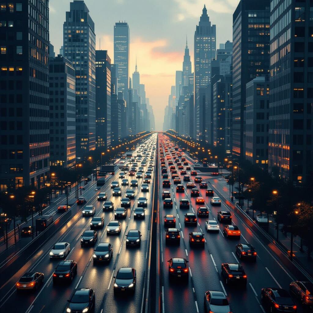 Gridlocked Cityscape During Rush Hour