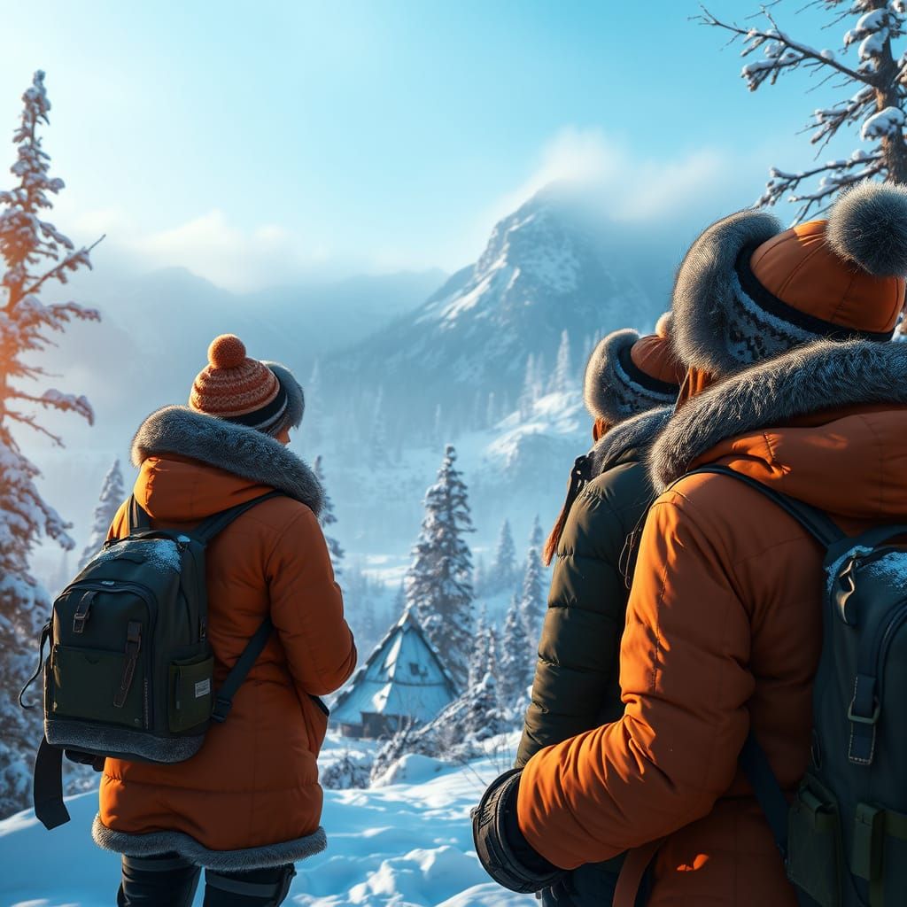 Women on Winter Safari in Frosty Wilderness Landscape