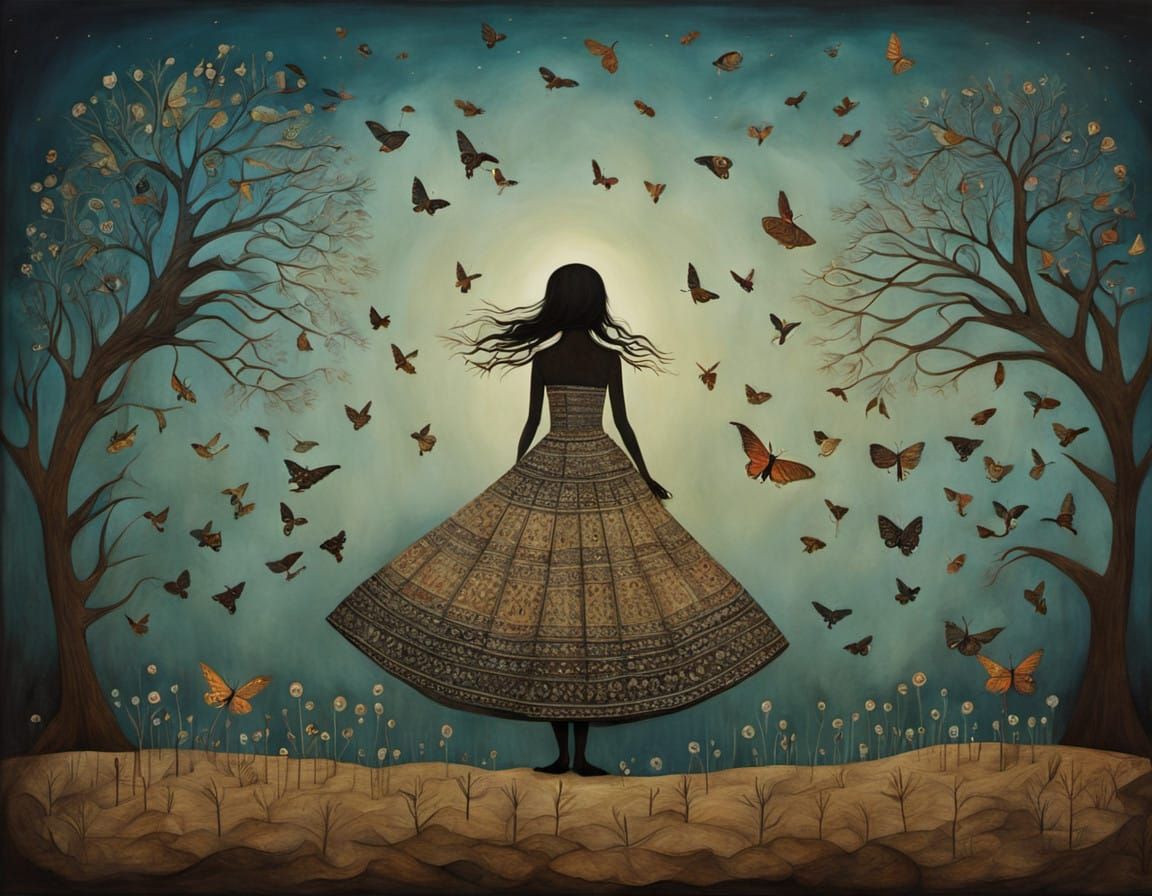 Vibrant Modernist Goddess Embracing Fear in Whimsical Warli ...