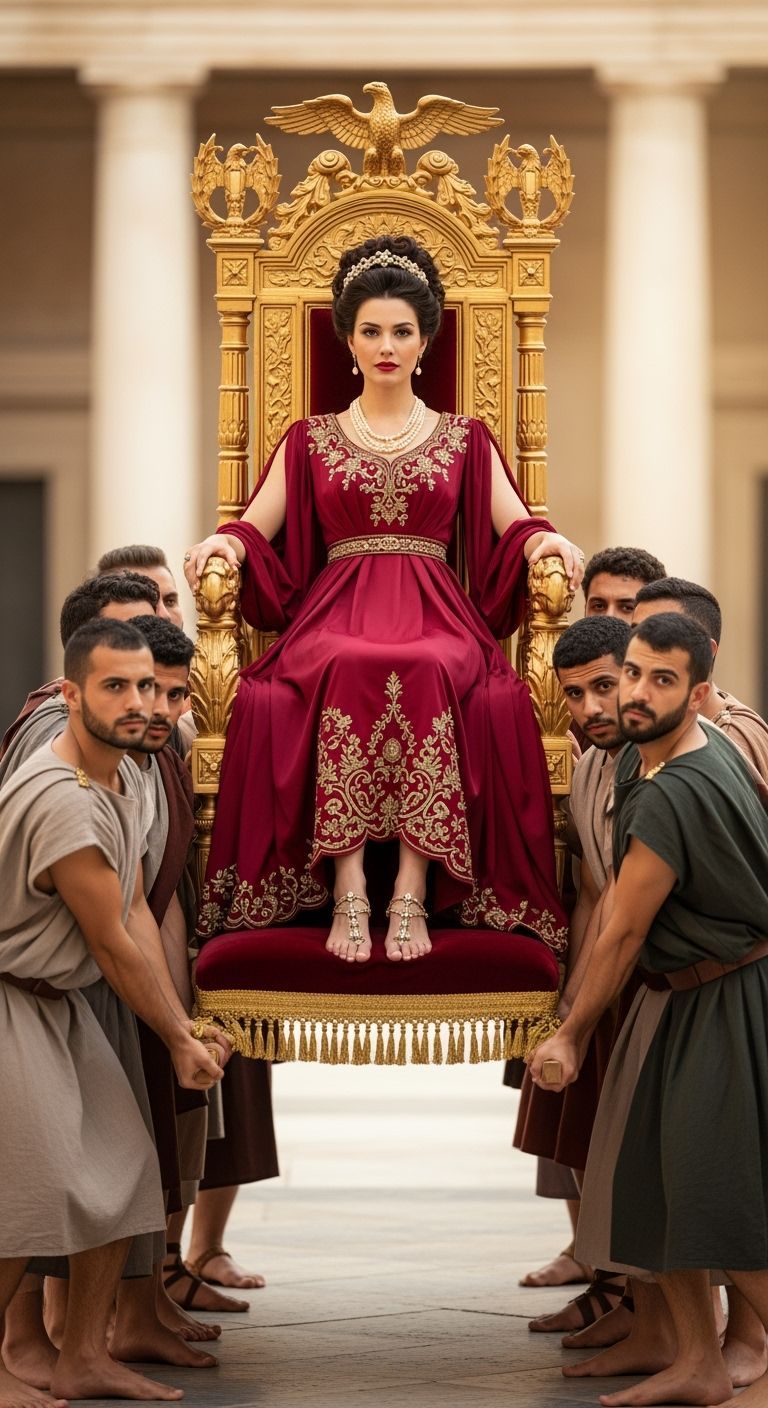 Roman Empress on Gold Throne in Fashion Photography Style