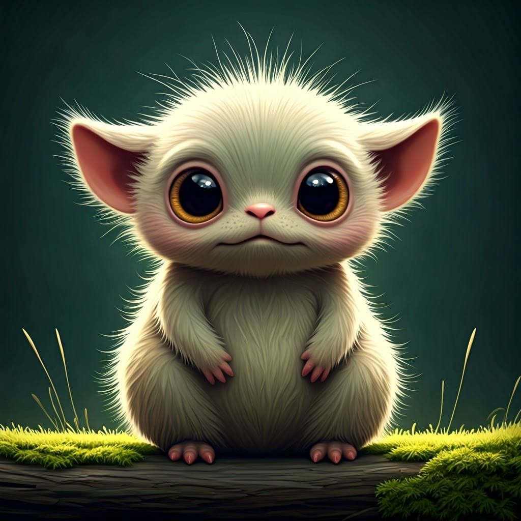 Endearing Creature with Oversized Eyes, Whimsical Illustrati...