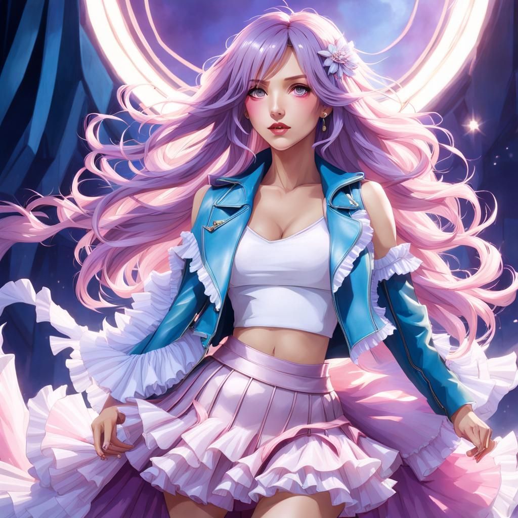 Girl with Lavender Hair and Frilled Jacket