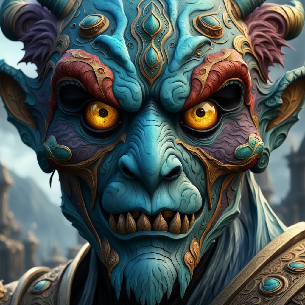 Sad Drama Mask Creature in Detailed Matte Painting