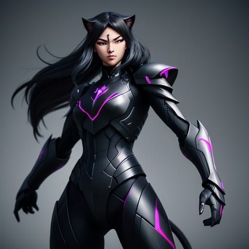 Anime Warriors with Panther Traits in Dark Armor