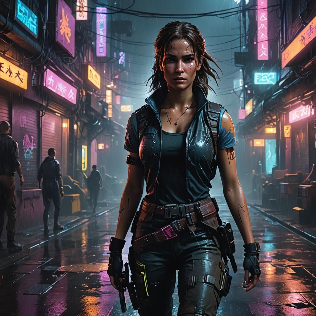 Lara Croft as Princess in Cyberpunk Alley