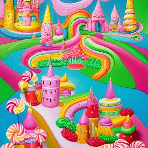 Candy Wonderland Cake Castle in Gouache Painting