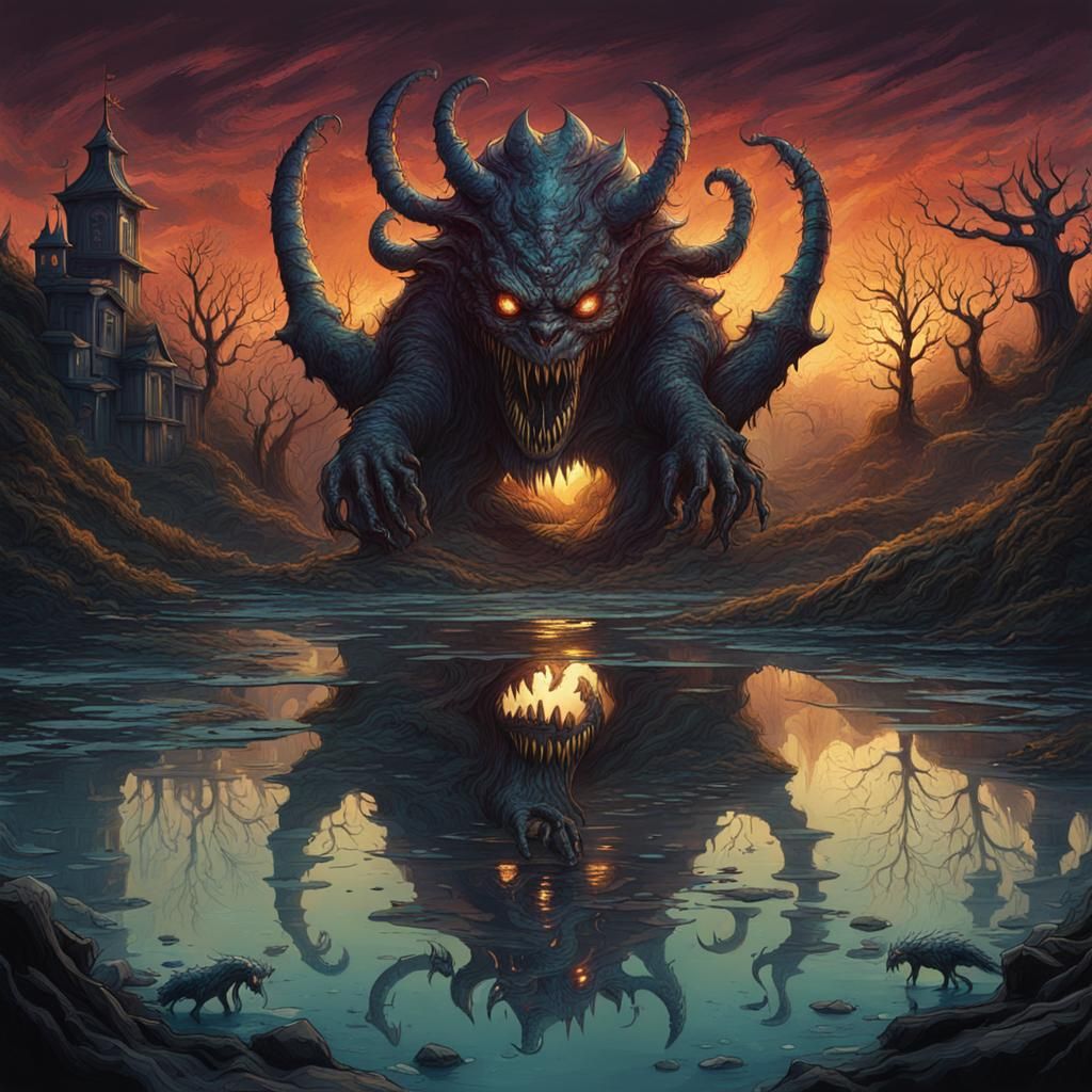 Monster Reflection: Detailed Horror Concept Art