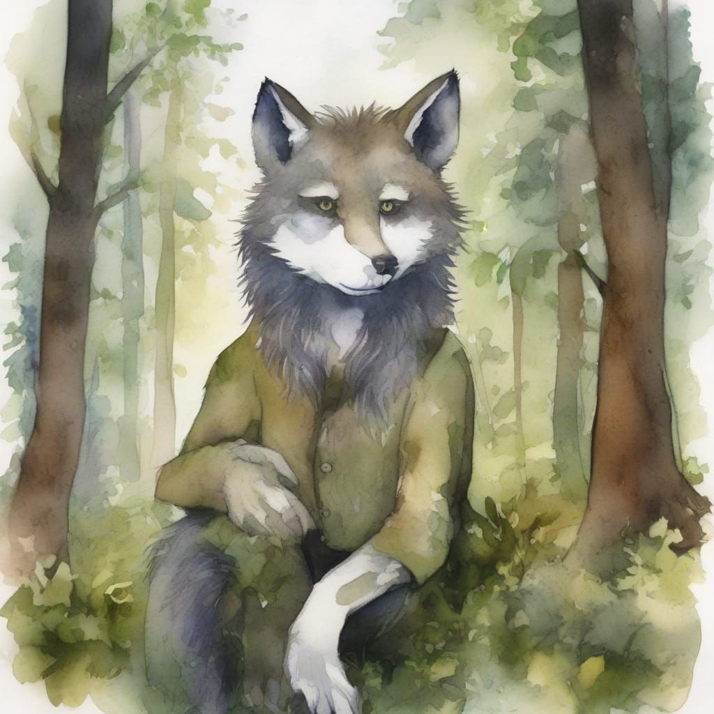 Adorable Werewolf Transformation in Forest Watercolour Style