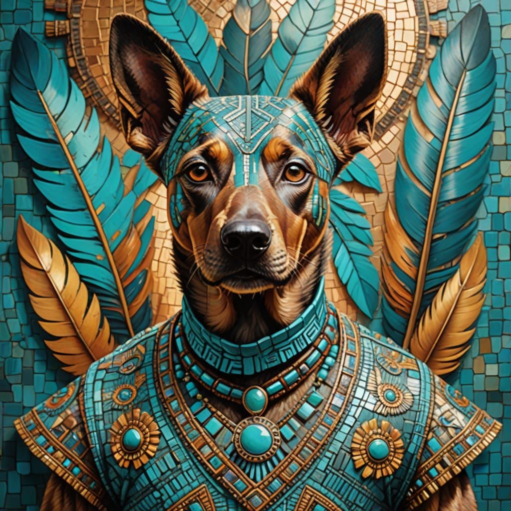 Xoloitzquintli in Aztec Vest: Vibrant Oil Painting