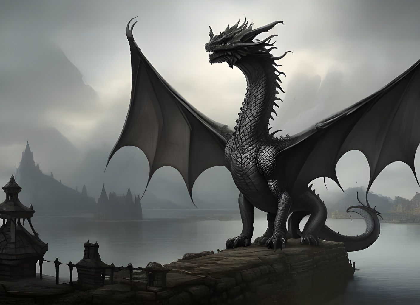Epic Dragon on Castle: Dynamic Concept Art