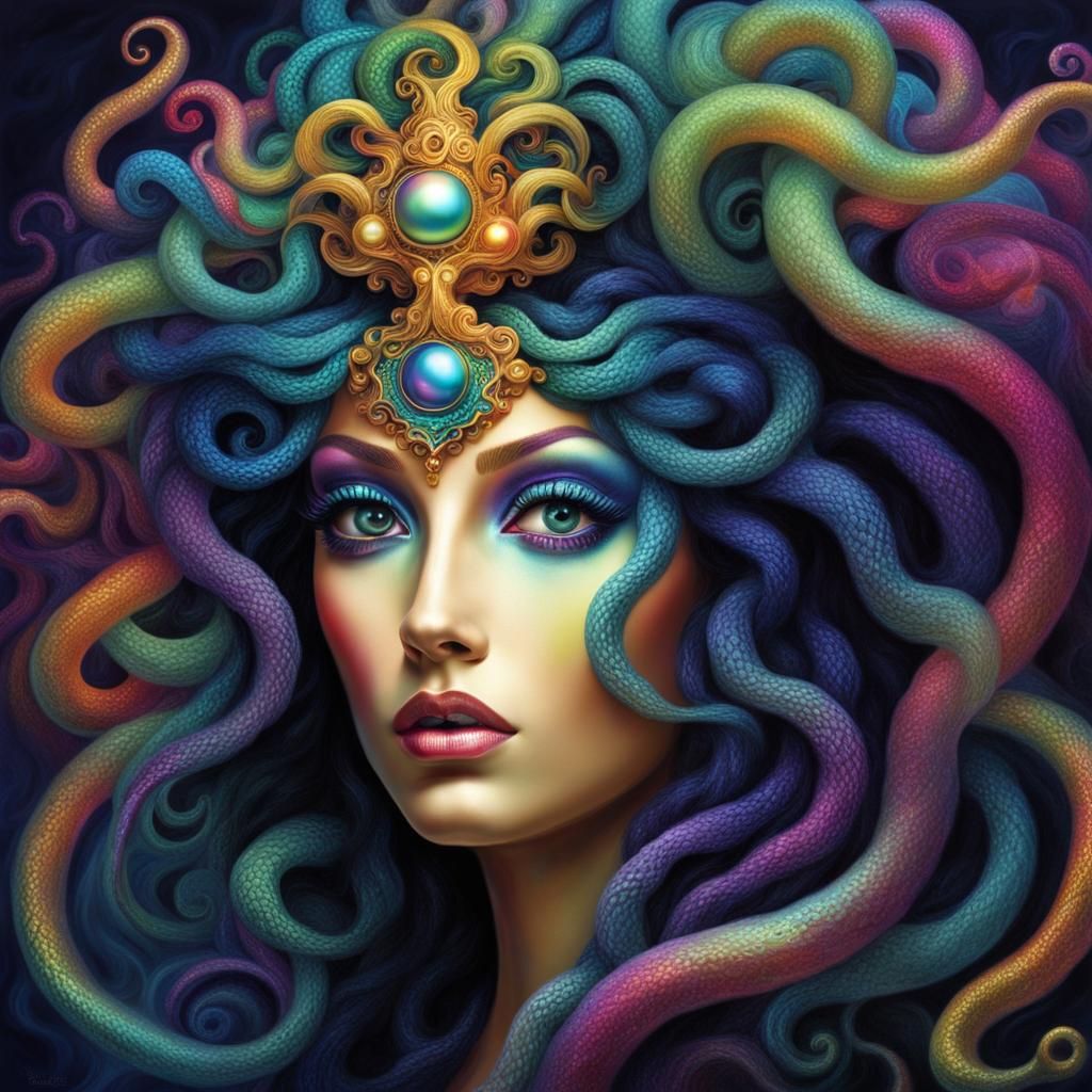 Surreal Medusa with Iridescent Colors