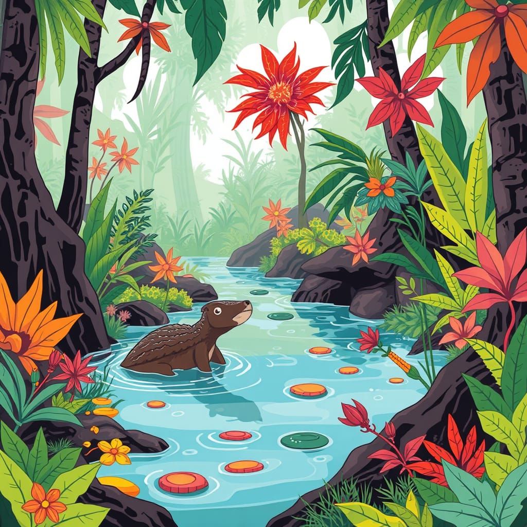 Whimsical Wetlander: Toon Sketch in Vector Style